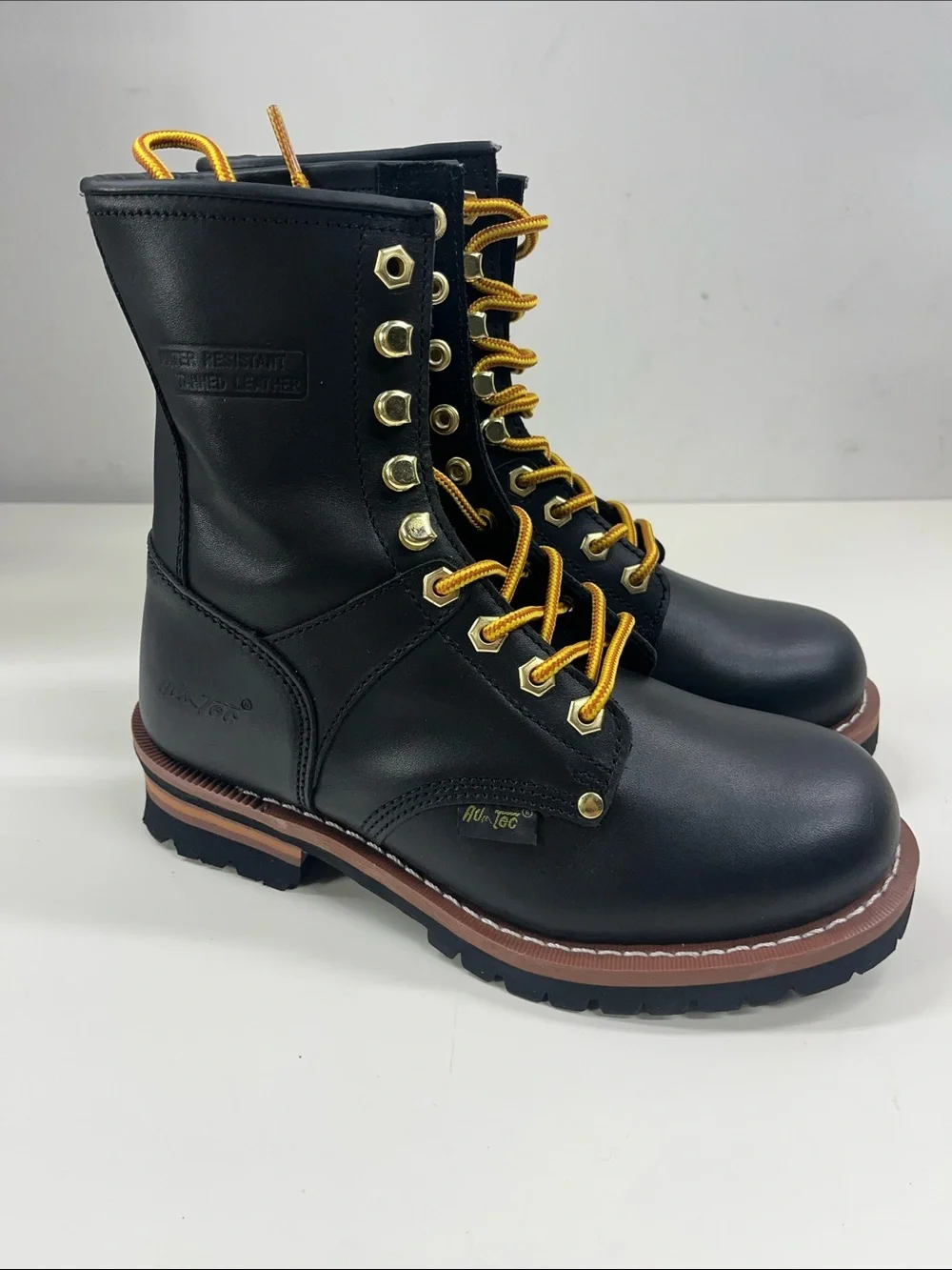 New AdTec Black Logger Work Boots Plain Toe in Black Leather Size 7.5